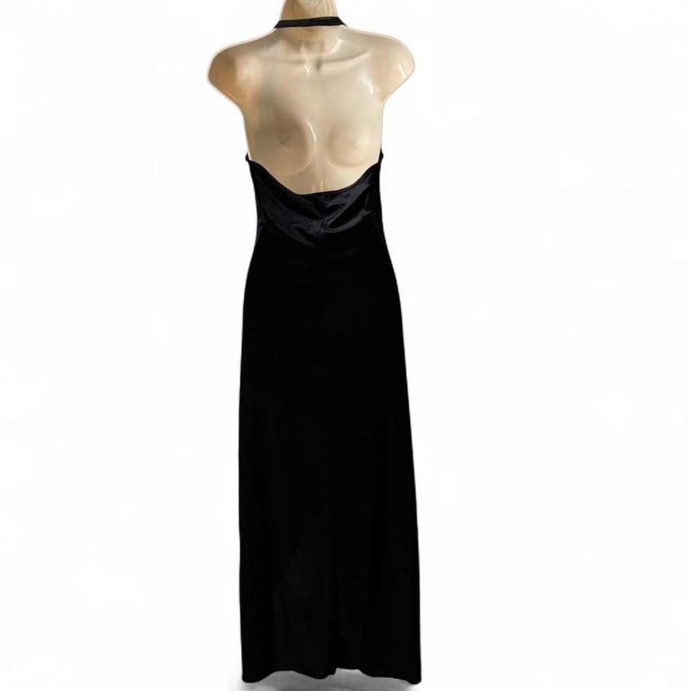 Vintage 90s Ruby Rox Black Velvet Halter Gown, Women's Size M - Picture 3 of 13